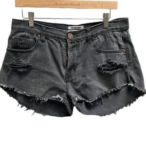 One Teaspoon Bandits Washed Black Denim Shorts Size 28